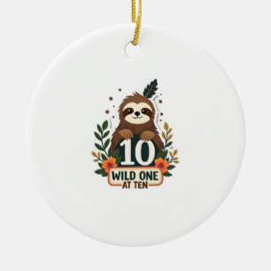 10th Birthday Sloth Vintage Wild One Shirt Ceramic Ornament