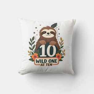 10th Birthday Sloth Vintage Wild One Shirt Cushion