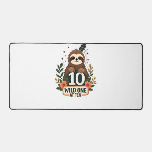 10th Birthday Sloth Vintage Wild One Shirt Desk Mat