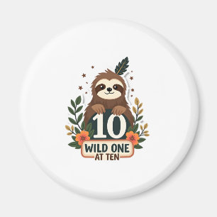 10th Birthday Sloth Vintage Wild One Shirt Magnet