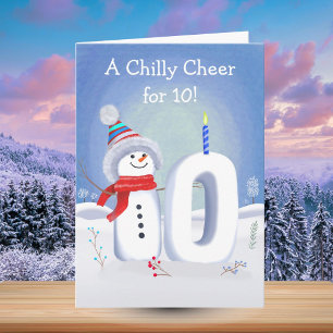10th Birthday Snowman with a Snowy Ten Card