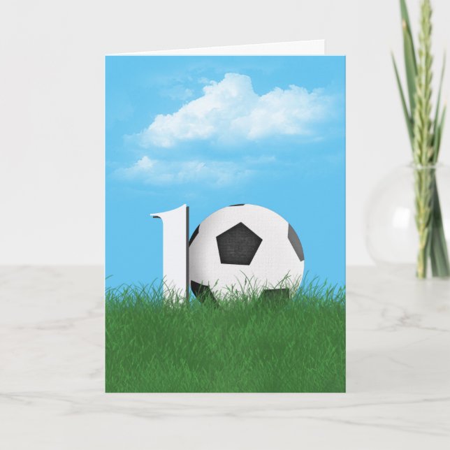 10th Birthday Soccer Ball In Green Grass Card (Front)