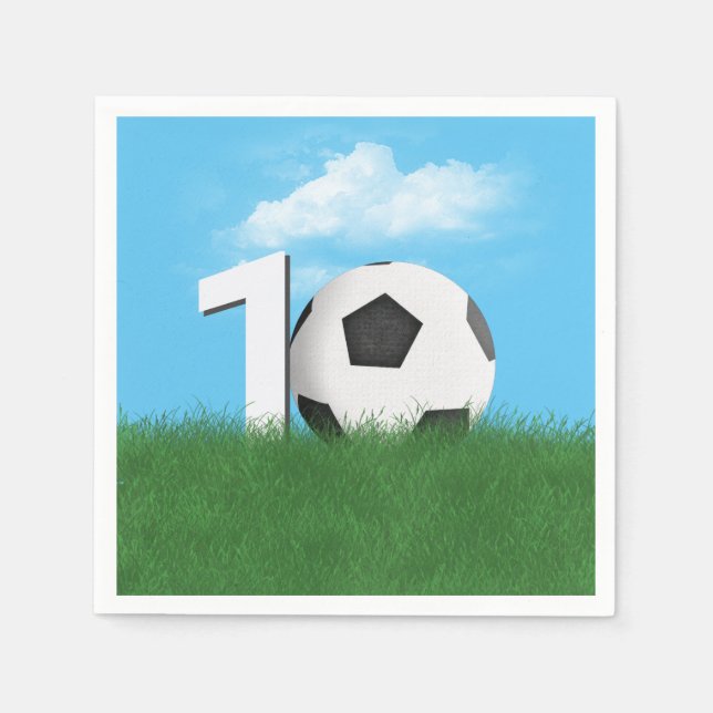 10th Birthday Soccer Ball In Green Grass Napkin (Front)