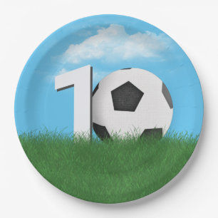 10th Birthday Soccer Ball In Green Grass Paper Plate