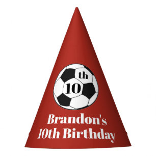 10th Birthday Soccer Football Red Boys Sport  Party Hat