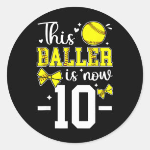 10th Birthday Softll Girl Ten Year Old Softll Play Classic Round Sticker