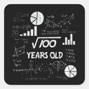 10th Birthday Square Root Math 10 Years Old Bday Square Sticker
