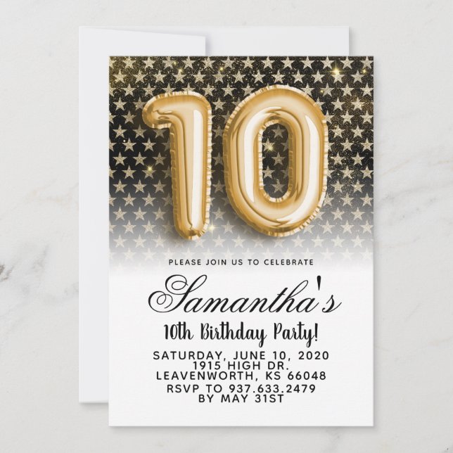 10th Birthday Star Invitation (Front)