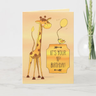 10th Birthday Tall Giraffe and Bird Card