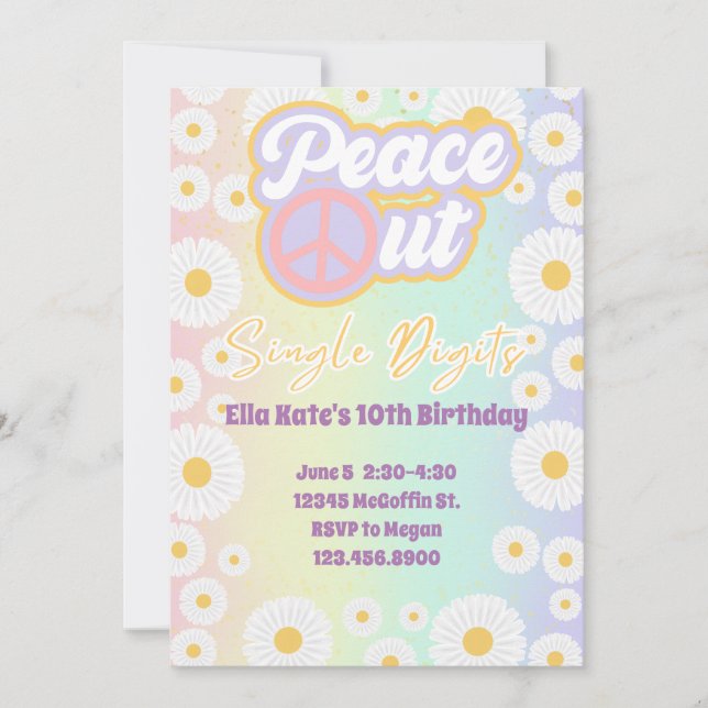 10th Birthday Tie Dye Peace Out Single Digits Invitation (Front)