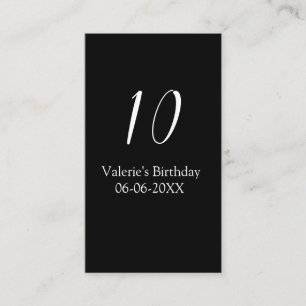 10th birthday white black name date calligraphy business card