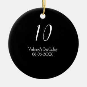 10th birthday white black name date calligraphy ceramic ornament