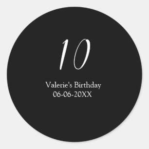 10th birthday white black name date calligraphy classic round sticker
