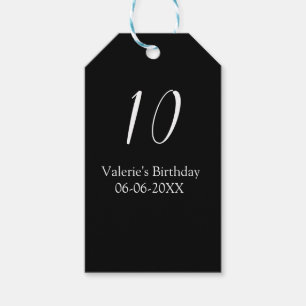 10th birthday white black name date calligraphy gift tags