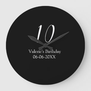 10th birthday white black name date calligraphy  large clock