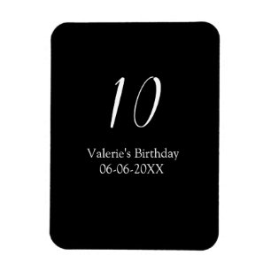 10th birthday white black name date calligraphy magnet