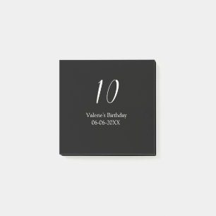 10th birthday white black name date calligraphy  post-it notes