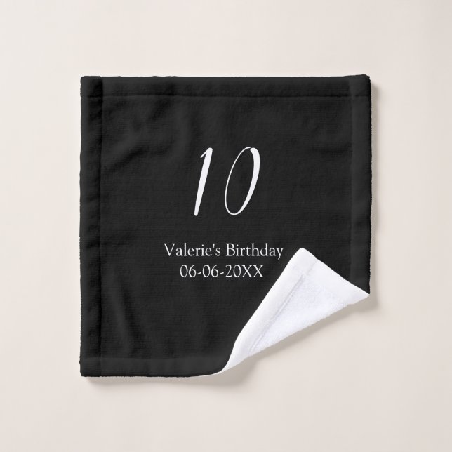10th birthday white black name date calligraphy  wash cloth (Wash Cloth)