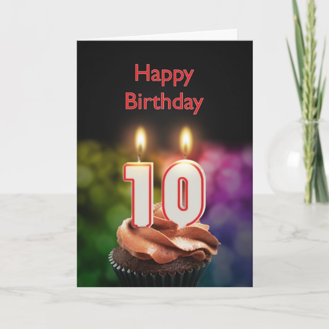 10th Birthday with cake and candles Card (Front)