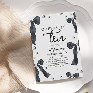 10th Black Bow Birthday Party Invitation