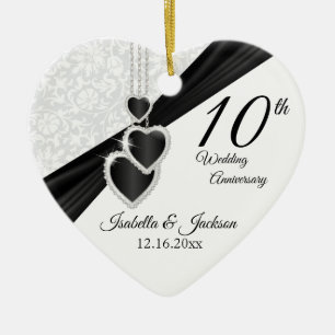 10th Black Onyx  and White Wedding Anniversary Ceramic Tree Decoration