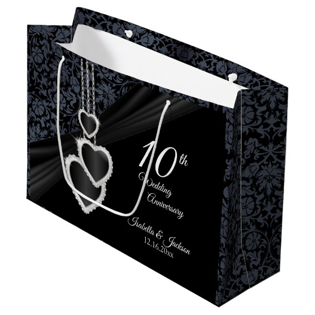 10th Black Onyx & White  Anniversary - Large Large Gift Bag (Front Angled)