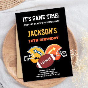 10th Black Yellow Football Birthday Invitations
