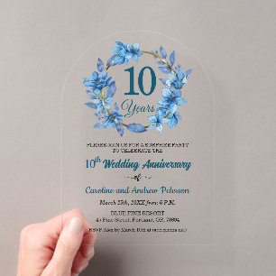 10th Blue Floral Surprise Wedding Anniversary Acrylic Invitations