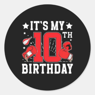 10th Boxing Birthday Party 10 Year Old Boxer Birth Classic Round Sticker