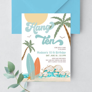 10th Boy Surf Surfing Birthday Beach Party Invitation