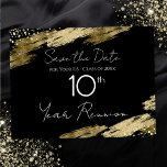 10th Class Reunion Black and Gold Elegant Postcard<br><div class="desc">Elegant Faux gold foil paint splatters design. All text is adjustable and easy to change for your own party needs. Save the Date class reunion postcards. black and gold,  elegant,  stylish,  script,  modern,  trendy,  personalised template.</div>