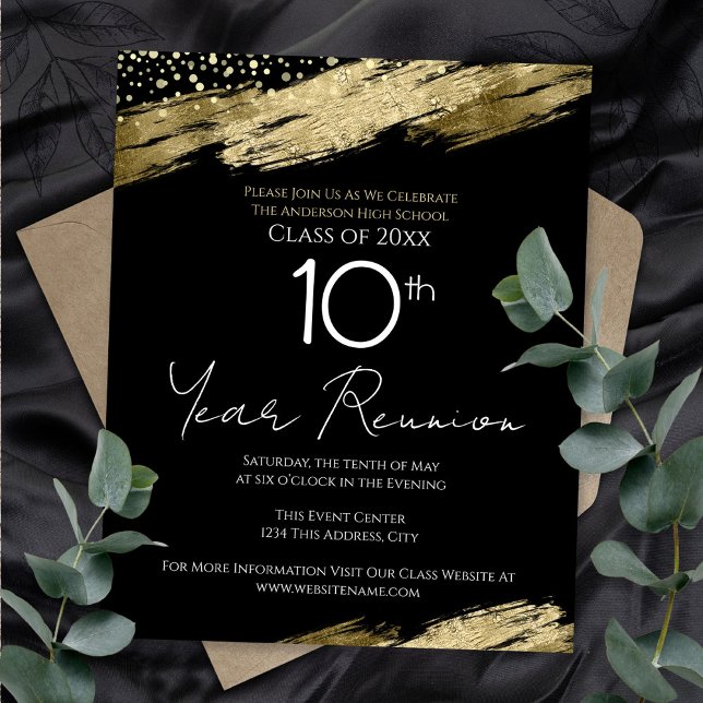 10th Class Reunion Black and Gold Invitation (Creator Uploaded)