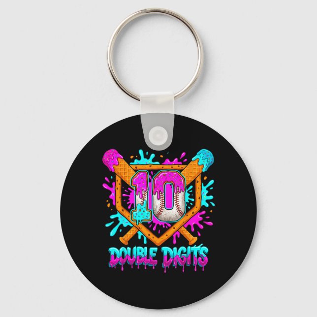 10th Double Digits Birthday Baseball Drip 10 Year Key Ring (Front)