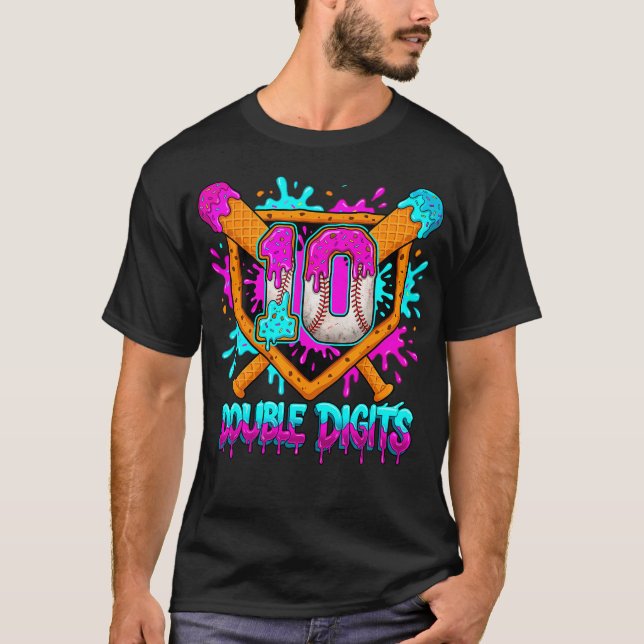 10Th Double Digits Birthday Baseball Drip 10 Year T-Shirt (Front)