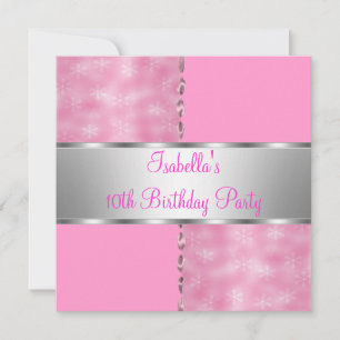 10th Girls Birthday Party Pink White Flower 2 Invitation