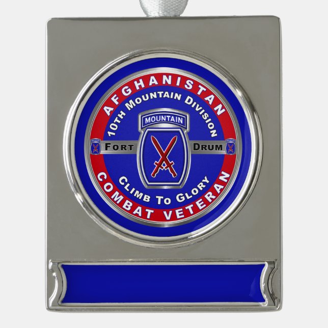 10th Mountain Division Afghanistan Veteran Silver Plated Banner Ornament (Front)