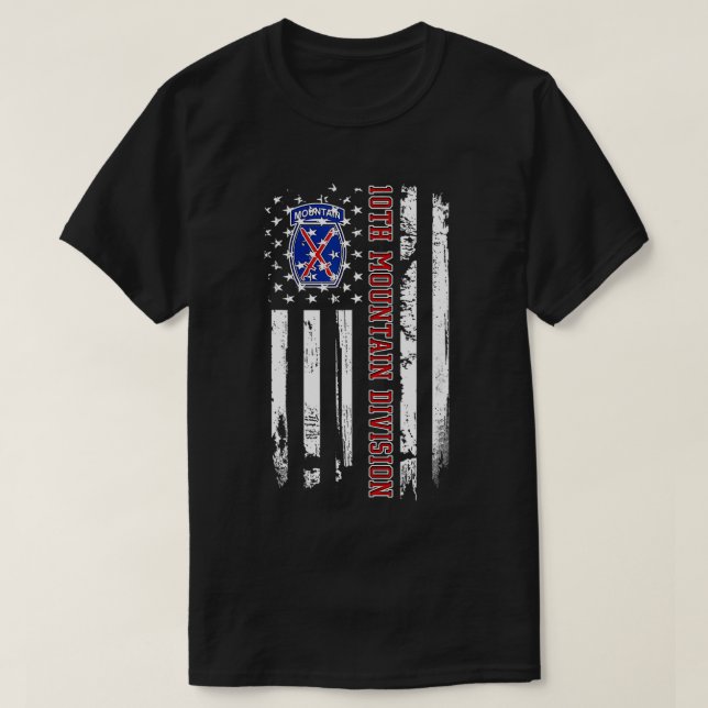 10th Mountain Division American Flag Veteran Day F T-Shirt (Design Front)
