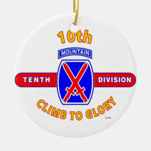10TH MOUNTAIN DIVISION "CLIMB TO GLORY" CERAMIC ORNAMENT