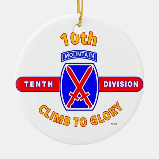 10TH MOUNTAIN DIVISION "CLIMB TO GLORY" CERAMIC ORNAMENT (Front)