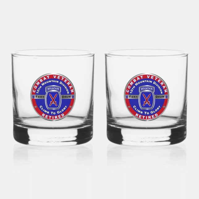 10th Mountain Division Retired Whiskey Glass (Front)