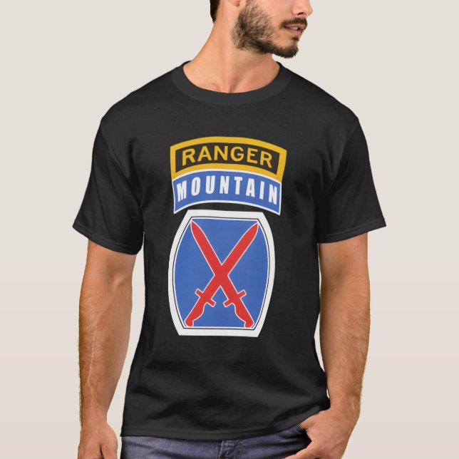 10Th Mountain Mtn Division Patch With Ranger Tab T-Shirt (Front)