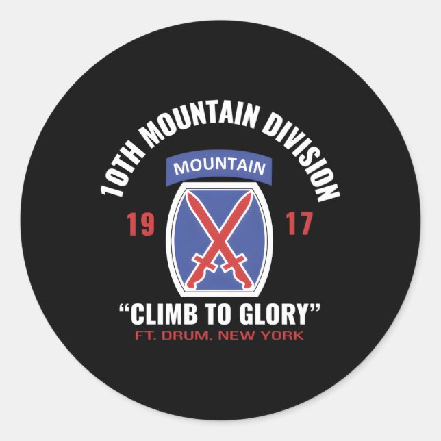 10Th Mtn Div Climb To Glory Classic Round Sticker (Front)