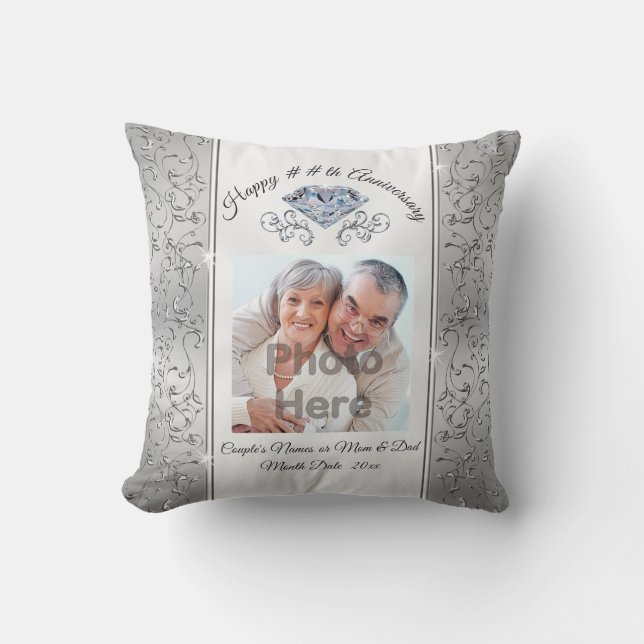 10th or 60th Diamond Wedding Anniversary, Any YEAR Cushion (Front)