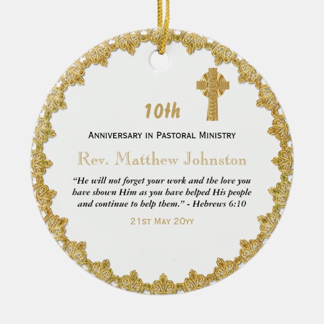 10th Ordination Anniversary Personalised Scripture Ceramic Ornament (Front)