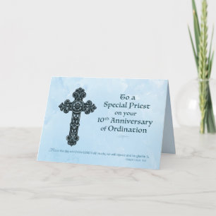 10th Ordination Anniversary Priest, Ornate Cross Card