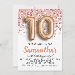 10th Rose Gold Birthday Invitation
