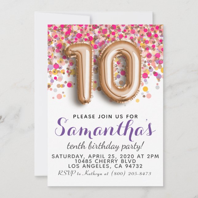 10th Rose Gold Birthday Invitation (Front)