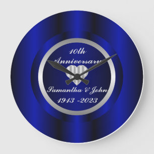 10th Royal Blue Silver Wedding Anniversary Large C Clock