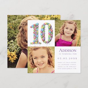 10th Ten Year Old Balloons Birthday Party Photo  I Invitation