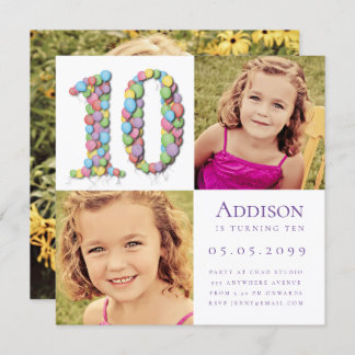 10th Ten Year Old Balloons Birthday Party Photo  I Invitation